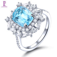 4.3กะรัตแหวนเงิน925 Original Natural Sky Blue Topaz Light Blue อัญมณี Topaz แหวนสำหรับสุภาพสตรีเครื่องประดับครบรอบ Gift