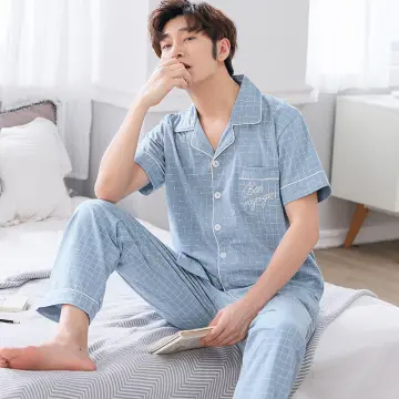 Korean Cotton Sleepwear Pajama Set For Men's Nightwear