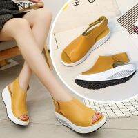 * เลดี้ Faux หนัง Peep Toe Wedge Sandals แพลตฟอร์ม Swing รองเท้า