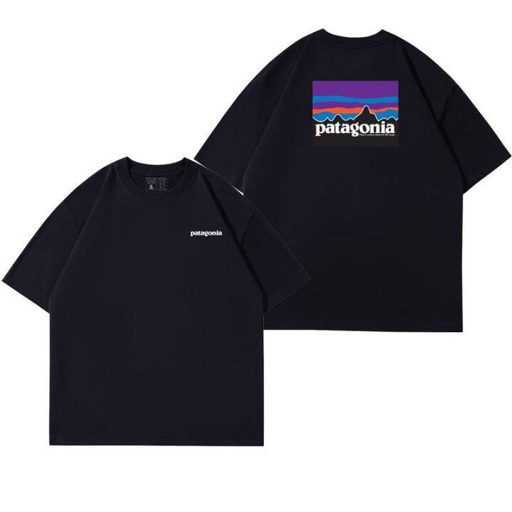 patagonia-เสื้อยืดพิมพ์ลายกีฬาสำหรับทั้งหญิงและชายแขนสั้นวินเทจคลาสสิก