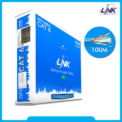 LINK US-9106A-1 CAT6 UTP (250 MHz) w/Cross Filter, 24 AWG, CM Blue ความยาว 100 เมตร/กล่อง สำหรับภายในอาคาร สายสีฟ้า