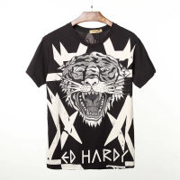 Ed Hardy ที่มีคุณภาพสูงเพชรพิมพ์ผู้ชาย R Hinestone เสือผ้าฝ้ายแขนสั้นเสื้อยืดเย็นเสื้อ Tee