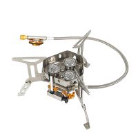 1Set Outdoor Portable Three Head Stove Camping Picnic Outdoor Foldable Stove Stainless Steel + Copper Without Adapter