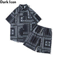 Dark Icon Bandanna Printed Hawaii Shirt Casual Beach Suit Men Fashion Short Sleeve Top +Cool Shorts Hot Sale Set Clothing