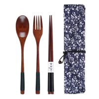 Chopsticks Tableware Wooden Cutlery Sets with Spoon Fork Cloth Bag Environmentally Friendly Travel Portable Dinnerware Tableware Flatware Sets