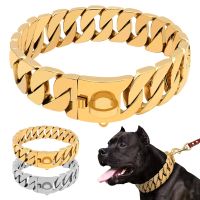 [YP] ปลอกคอโซ่สุนัขแข็งแรงปลอกคอฝึกสัตว์เลี้ยงสแตนเลสสำหรับสุนัขขนาดใหญ่ Pitbull Bulldog Silver Gold Show