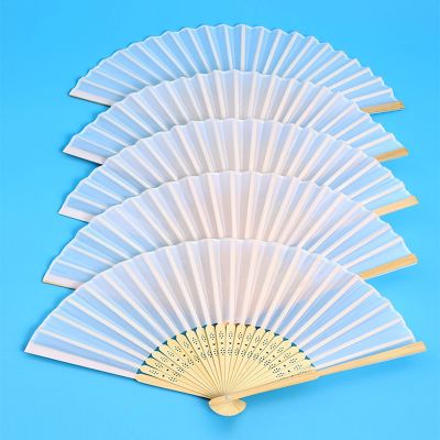 20Pcs Carving White Folding Elegant Silk Hand Fans Wedding 6 Inches Cloth Small Fans Multicolor Box Pack