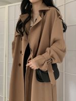 ☍▦ New Coats Woman 2023 Color Lapel Double-breasted Oversized Windbreaker Jacket Trench Coat for