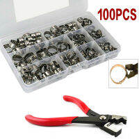 100pcs 5.3-15.3mm Single Ear Stepless Hose Clamps คลิปท่อสแตนเลส 304 พร้อมชุดคีมปากนกแก้ว-lihaibo2