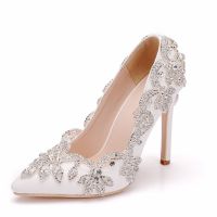 Women Pumps Fashion Delicate Sweet Wedding pu Rhinestone Pointed Toe Thin Heels 11CM High Heel Shoes