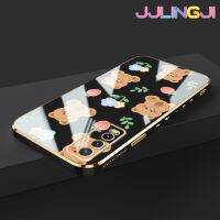 Jjlingji เคสสำหรับ Vivo Y50 Y30i Y30เคสโทรศัพท์กันกระแทกลายการ์ตูนหมีดอกไม้ขอบด้านข้างจตุรัสดั้งเดิมปลอกหุ้มลวดลายเคลือบผิวนิ่มเคสป้องกันกล้องหลังเต็มรูปแบบ