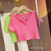 Careful machine short time 2023 girls fashion candy colors T-shirt sl2023女童时间小心机短款时尚糖果色T恤短袖上衣T818z