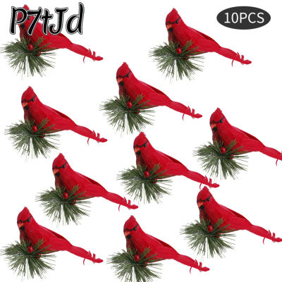 คลิปหนีบต้นคริสต์มาสสุดน่ารักเหมือนจริง10ชิ้น,ขนนกสีแดง P7tJd นกเทียมตกแต่งบ้าน