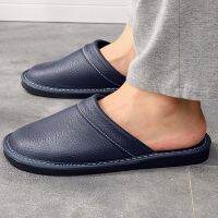 【CW】 Leather Slippers Men Bedroom Shoes Man Male Slides 2022 New Arrivals