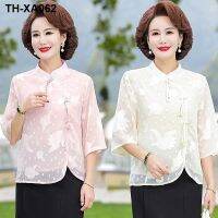 Older summer new Chinese style dress chiffon middle-aged mother into high-grade tangzhuang brim snow spins jacket unlined upper garment
