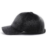 High Quality Winter Keep Warm Rabbit Fur Mens Baseball Caps Fashion Solid Windproof Man Ear Hats Luxury Black Men Peaked Caps