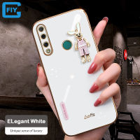 สำหรับ Huawei Y6 2019 /Huawei Y7 2019 / Huawei Y6P /Huawei Y7 Pro 2019 /Huawei Y9 2019 /Huawei Y9 Prime 2019  กรณีน่ารักการ์ตูนกระต่ายหรูหราแฟลชชุบโลหะอ่อนกรณีสแควร์