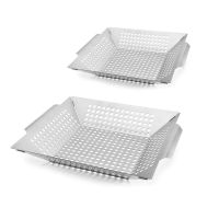 Outdoor Grill Basket Stainless Steel Perforated Grill Baskets for Grilling Veggies Seafood and Meats Kitchen BBQ Accessories