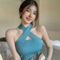 Y2K Sexy Vest ผู้หญิงกีฬาเสื้อกล้ามเปิดหลังสาวอเมริกัน OOTD Look สั้นท็อปส์ซูบางพอดีสั้น