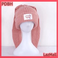 PDBH Fashion Store หมวกบีนนี่หมวกมีหูยาวหมวกถักโครเชต์หมวกกระต่ายกระต่ายน่ารักสำหรับผู้หญิง,หมวกให้ความอบอุ่นในฤดูหนาว