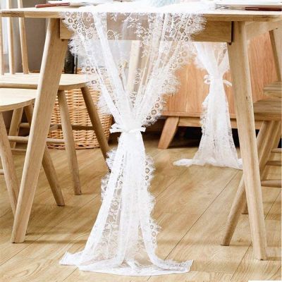 นักวิ่งโต๊ะลูกไม้สีขาว14X118นิ้วผ้าปูโต๊ะลายดอกไม้สำหรับเจ้าสาวการตกแต่งงานแต่งงานแบบชนบท AA8121-นักวิ่งผ้าปูโต๊ะ2คน