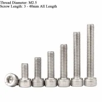 M2.5 Hex Socket Cap Head Bolts Screw 304 Stainless Steel Allen Screws DIN912 Length 3mm - 40mm