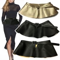 【CC】 Cinto de espartilho preto dourado feminino saia plissada cintos peplum cummerbunds para mulheres vestido couro largo moda feminina 2022