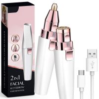 ZZOOI Eyebrow Trimmer 2 in1 USB Rechargeable Facial Hair Remover For Women &amp; with Built in LED Light-Remove Pain Free For Facial Hair