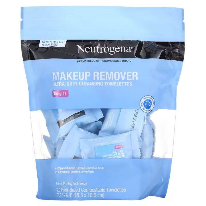 NEUTROGENA MAKEUP REMOVER CLEANSING TOWELETTES SINGLES 20 PREMOISTENED