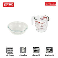 Pyrex ชามแก้ว สีขาวใส + ถ้วยตวงแก้ว 500 ml. - สีแดง