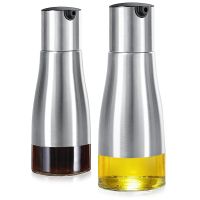 2Pcs Olive Oil Bottle Dispenser Set, Oil Dispenser Cruet Set, Stainless Steel Olive Oil Dispenser Elegant Glass Bottle