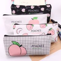 【CW】 Cute Large Capacity fabric Peach Pencil Case Kawaii Simple Pen Bag for girls Office School student stationery friend kids gift