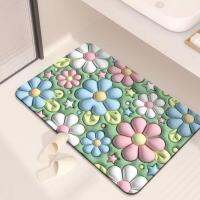 Floor Mat 3D Visual Effect Quick Drying Diatom Mud 40x60cm Flower Pattern Bathroom Anti-slip Floor Mat Daily Use