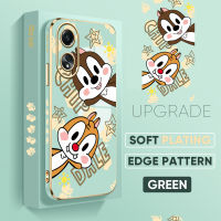 เคส PMP A58 OPPO Hp 4G ฟรีสายคล้อง + ตัวการ์ตูนน่ารักและ Dale Dale ขอบสี่เหลี่ยมลวดลายเคสโทรศัพท์ชุบหรูหราเคสโทรศัพท์นิ่ม