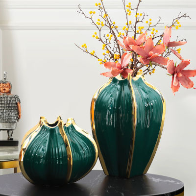 Luxury Gold Plated Vintage Advanced Ceramic Vase Home Decor Creative Design Porcelain Decorative Flower Vase For Office Decor