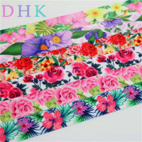 DHK 7/8 5yards rose flowers printed grosgrain ribbon Accessory hairbow headwear DIY decoration 22mm E1218 Gift Wrapping  Bags