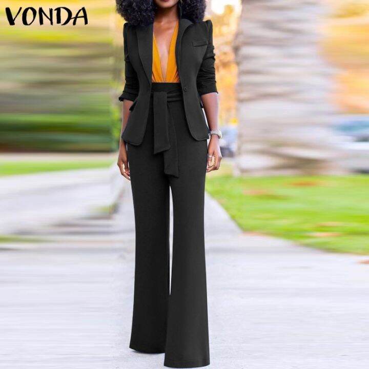 vonda-เสื้อเบลเซอร์ลําลอง-แขนยาว-สีพื้น-และกางเกงขายาว-สําหรับผู้หญิง