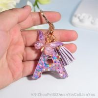 Flash Snowflake Filled Letter Keychain Charms Women Bags Butterfly Ornaments 26 Initials Alphabet Key Ring With Tassel