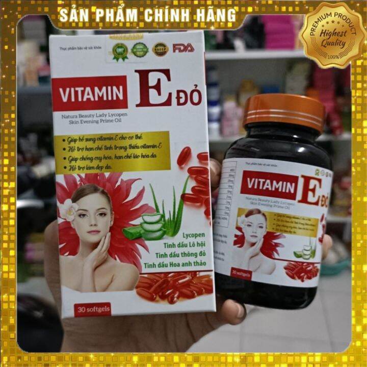 Hộp 30V Trắng Da Vitamin E Đỏ Natura Beauty Lady, kết hợp Nha Đam Hỗ Trợ  Đẹp Da , Chống Lão Hóa, Mờ Thâm Nám Hiệu Quả 