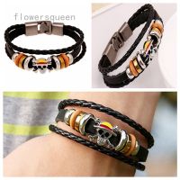 COD SDGREYRTYT flowersqueen Anime ONE PIECE Braided Bracelet Men Leather Pirate Skull Bracelets Cosplay Bracelet