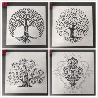 4 ชิ้น/เซ็ต Tree of Life DIY Stencils ภาพวาดสมุดภาพสี Embossing อัลบั้มตกแต่งแม่แบบสำหรับผนัง 30*30 ซม.-hsdgsda