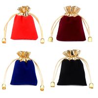 10pcs/lot Multi-size Drawstring Velvet Gift Candy Bags Vintage Gold Color Trim For WeddingChristmasPartyCandyJewelry Packing