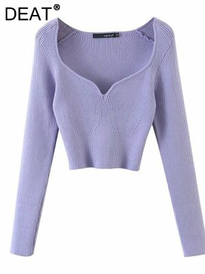 ✶﹊ DEAT 2023 Short Collar Thin Knitted Pullovers Sweater Loose V-Neck Sleeve New Fashion 13U090
