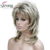 【jw】❁✕ Blonde With Dark Root Medium Length Cascaded Layers Synthetic Hair Wig for women