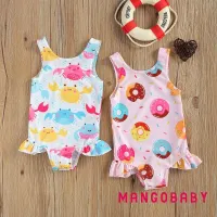 Ryn studio MG-Breathable Little Girls One-piece Swimsuit, Summer Children Cute Crab/Donut Printing Sleeveless Swimwear for Vacation