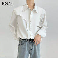 MOLAN สีพื้น เสื้อใส่ทำงานเสื้อสีทึบอารมณ์ความรู้สึกการออกแบบแฟชั่นใหม่ผู้ชายแขนยาวขี้เกียจ