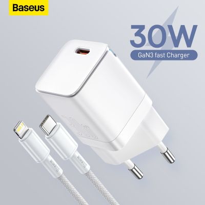 Baseus แท็บเล็ต GaN3ที่ชาร์จแบตเตอรี่โทรศัพท์ PD 30W ชาร์จ USB เร็ว C รองรับ QC3.0 PD3.0ตัวชาร์จไฟสำหรับ iPhone เร็ว13 12 X Pro Max