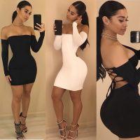 【HOT】☸◙ Strapless large women long sleeve backless night club dress