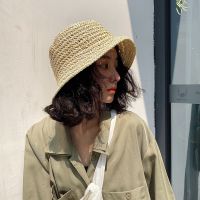 Japanese Foldable Hand-woven Straw Hat Ladies Spring and Summer Vacation Beach Fisherman HatBig Brim Shade Small Fresh BucketHat