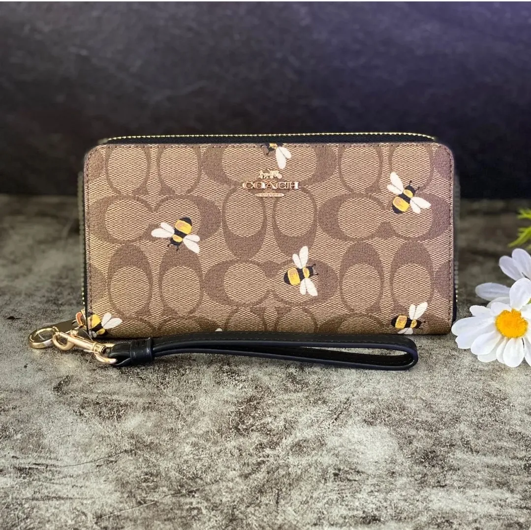 Original Women's Coach Long Zip Around Wallet In Signature Canvas With Bee  Print C8675 - Khaki Multi | Lazada PH